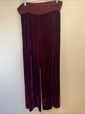 One World Wine Velour Plush Wide Leg pants boho hippie romantic feminine goth